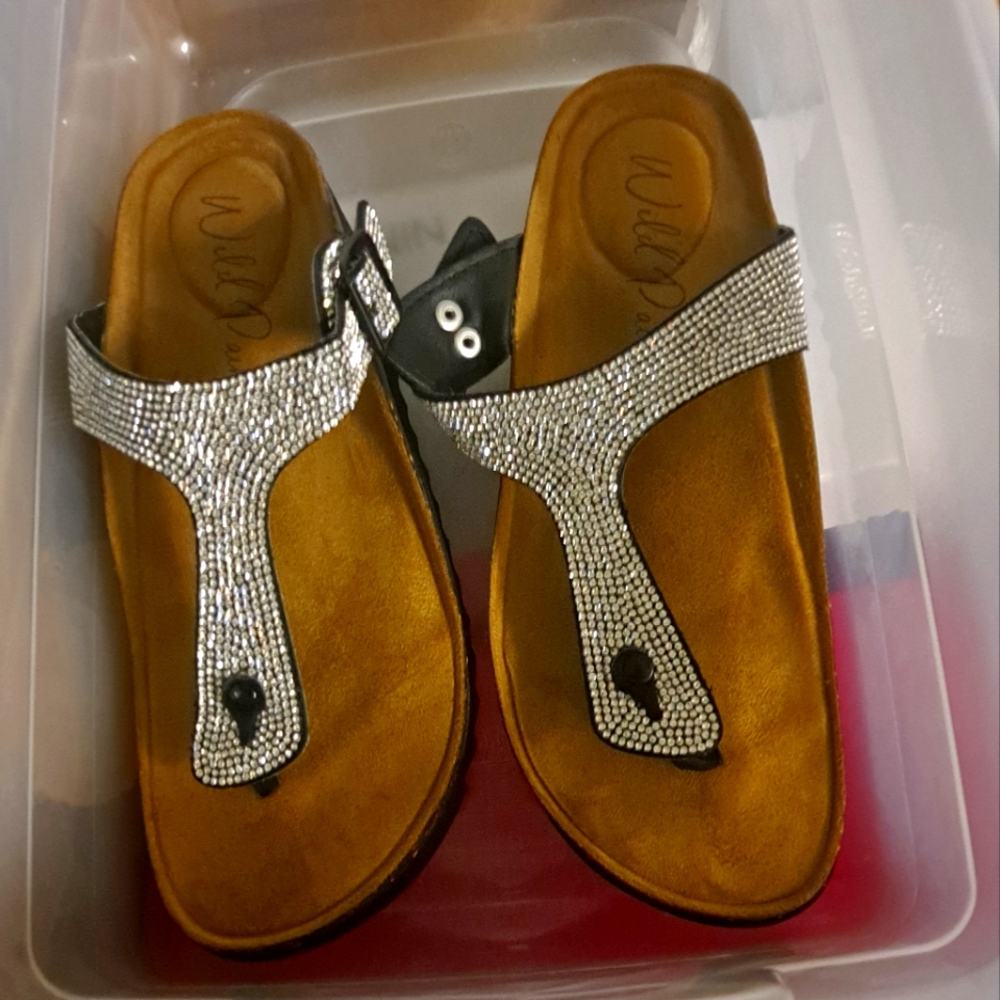Wild Diva Silver and Tan Sparkly Sandals
